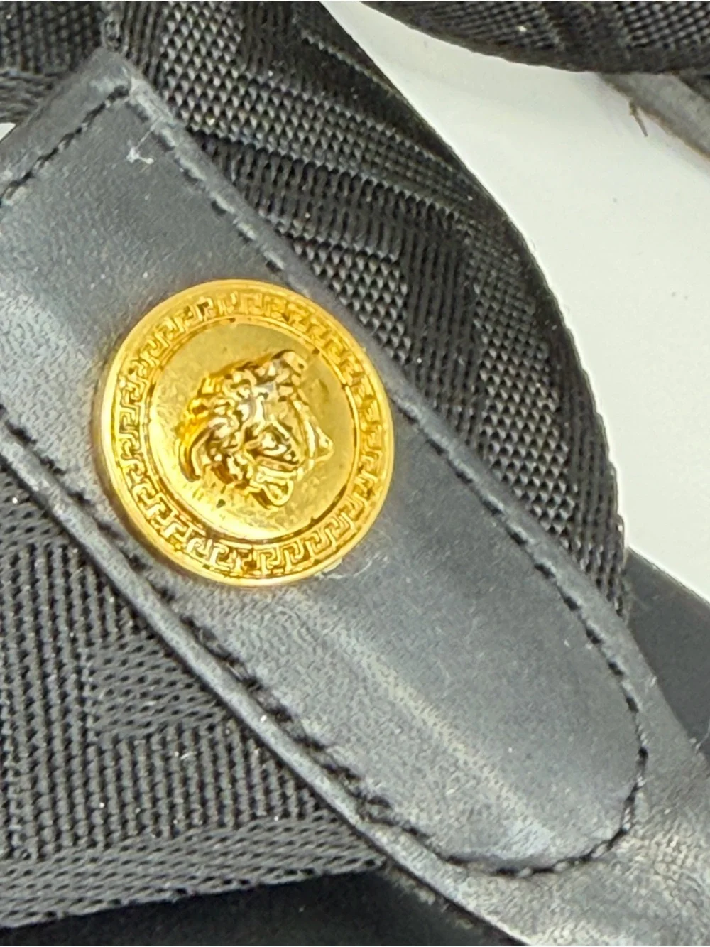 Versace Black Thong Sandals with Gold Medusa Accent